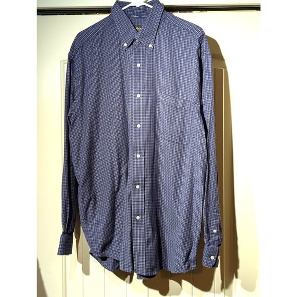 Bobby Jones Collection Woven in Italy Navy Plaid Button Down Shirt Mens Sz XXL - Picture 1 of 10